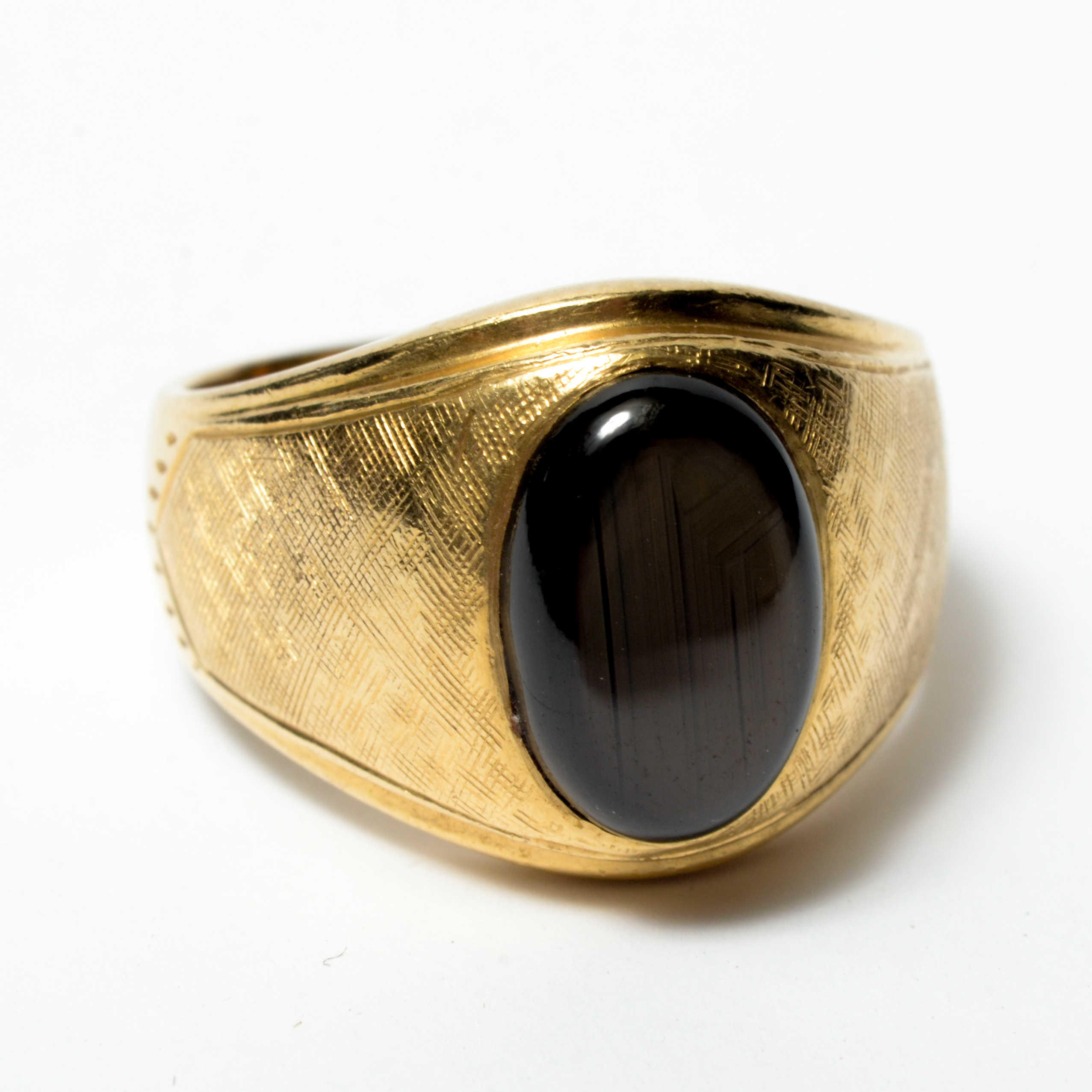 14K Gold Men's Black Star Sapphire Ring