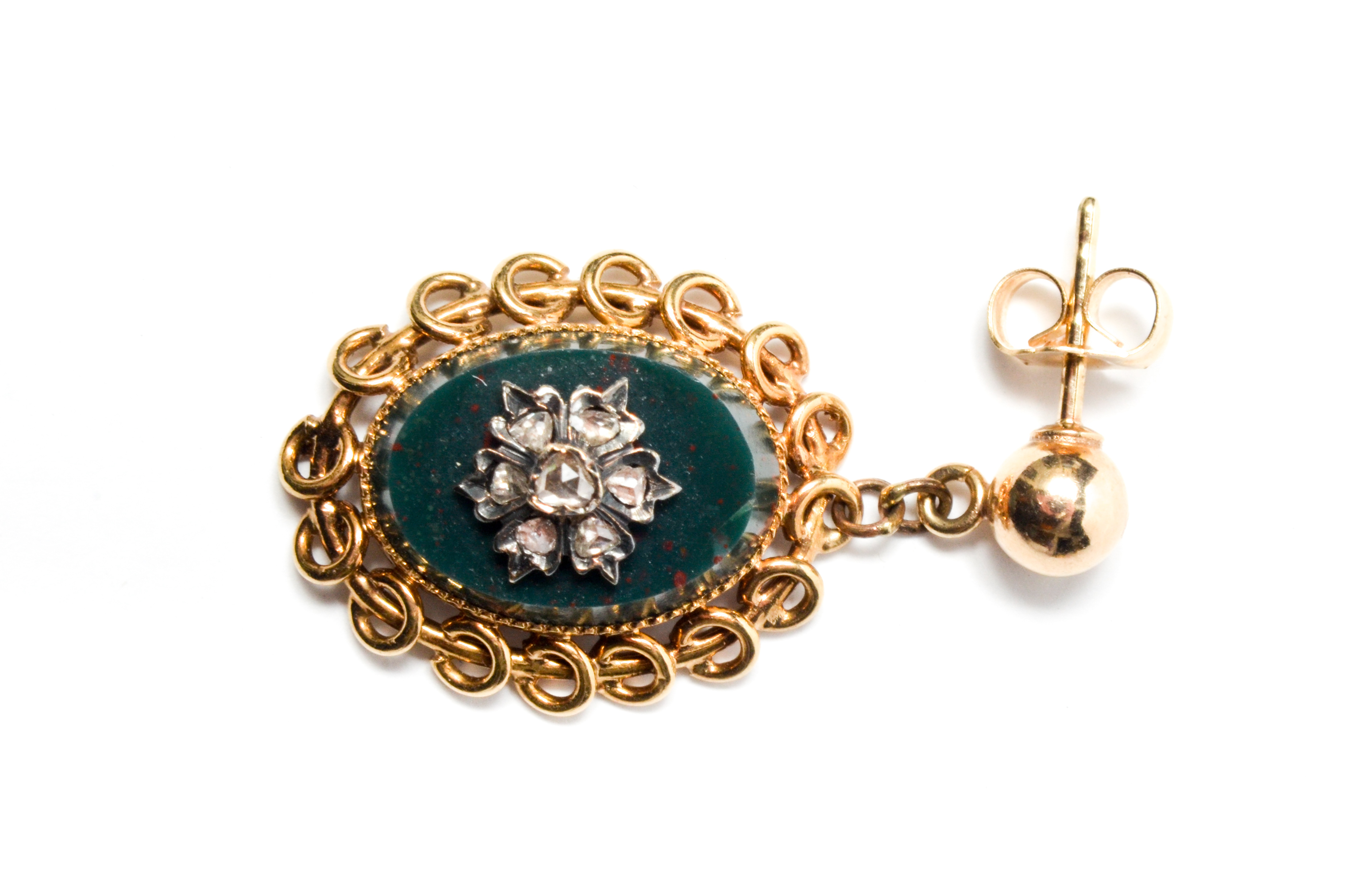 14K Gold Chalcedony and Diamond Earrings