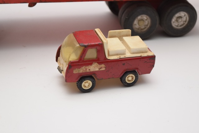 Vintage Ertl Pressed Steel Toy Semi Truck with Meijer Trailer and Buddy L Truck