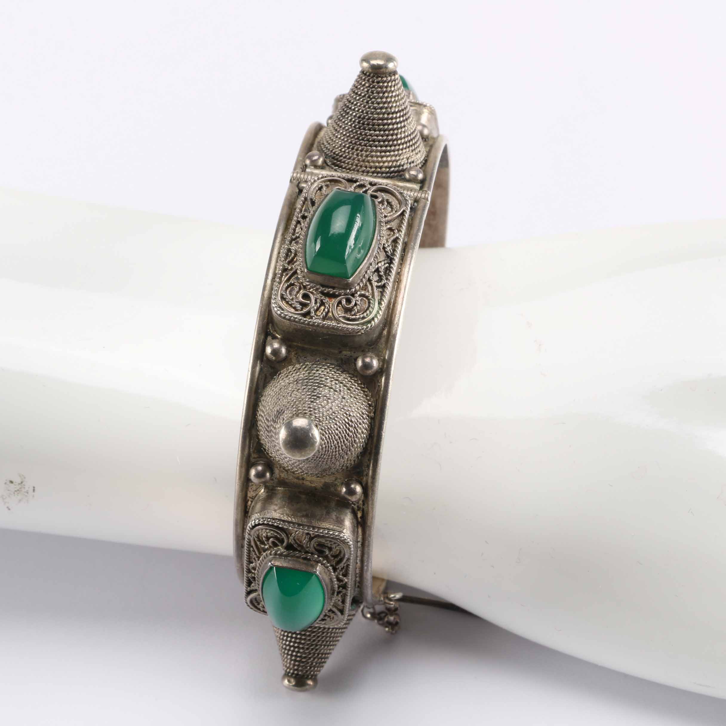 Turkmen Style Silver Tone Spike Bracelet