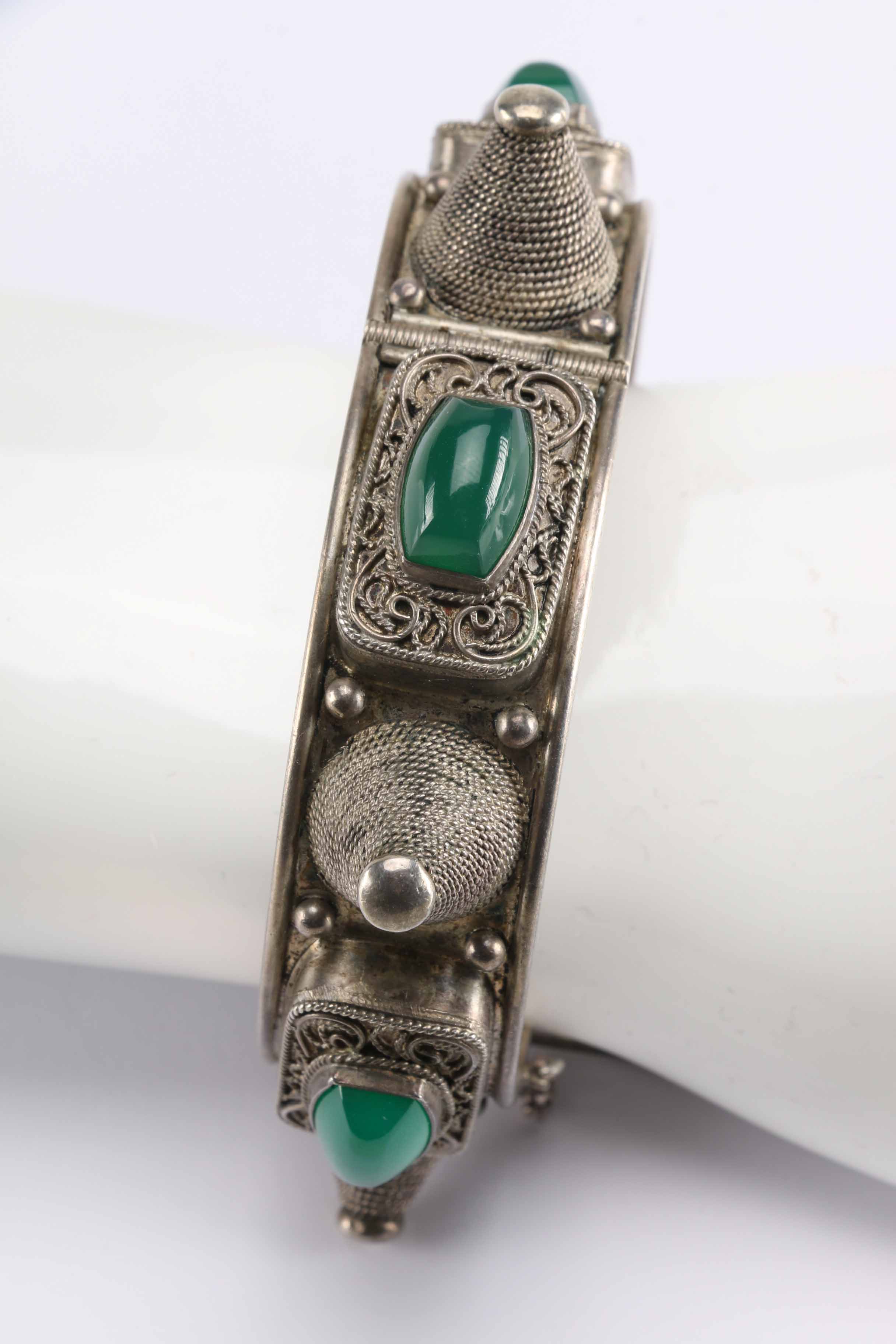 Turkmen Style Silver Tone Spike Bracelet