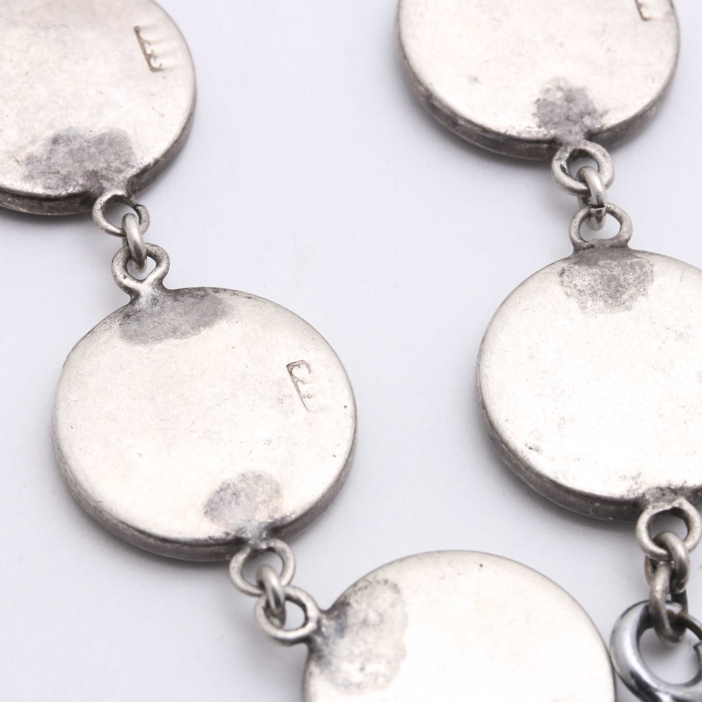 Sterling Silver Inlay Cuff and Ring, Abalone Bracelet, and Pearl Necklace