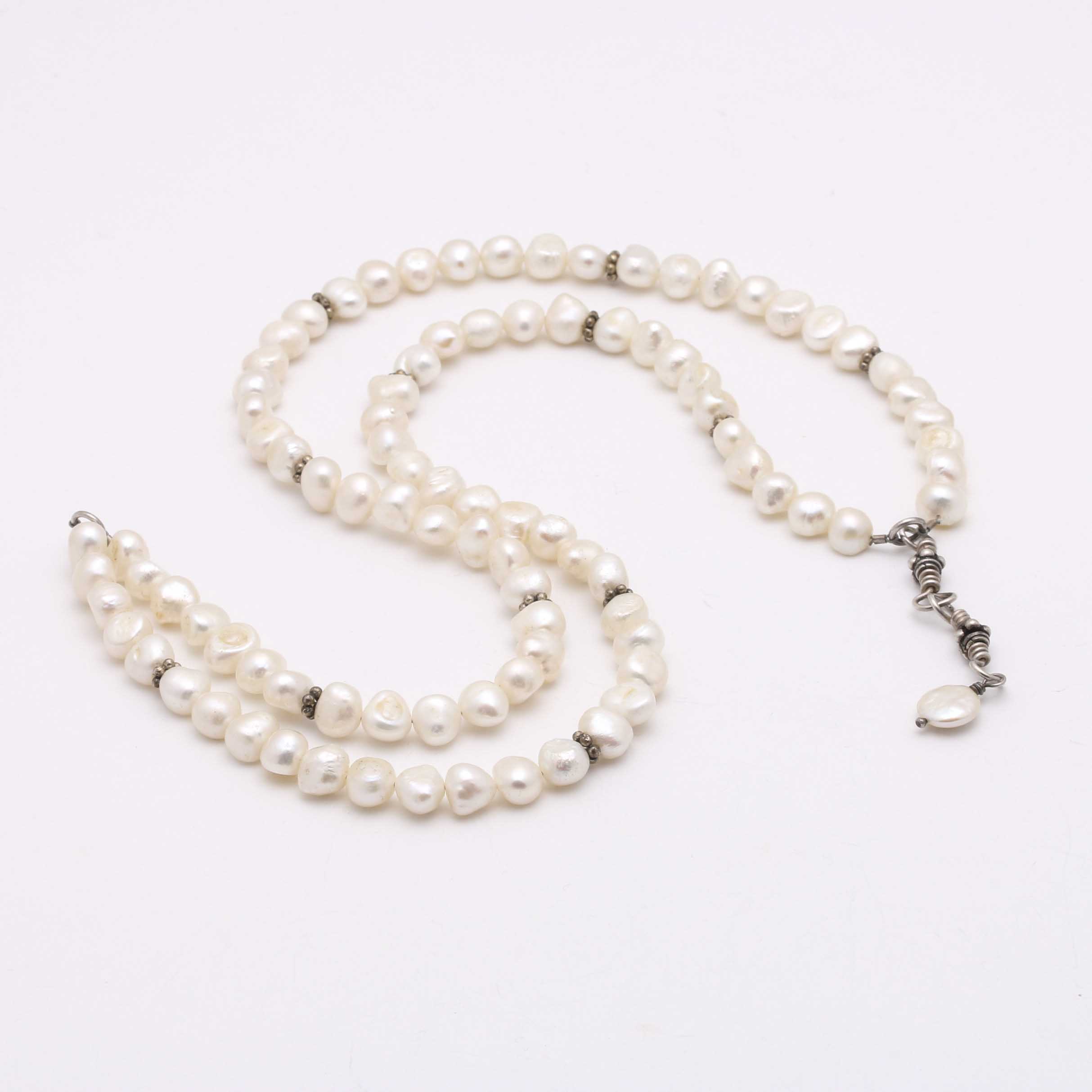 Sterling Silver Inlay Cuff and Ring, Abalone Bracelet, and Pearl Necklace