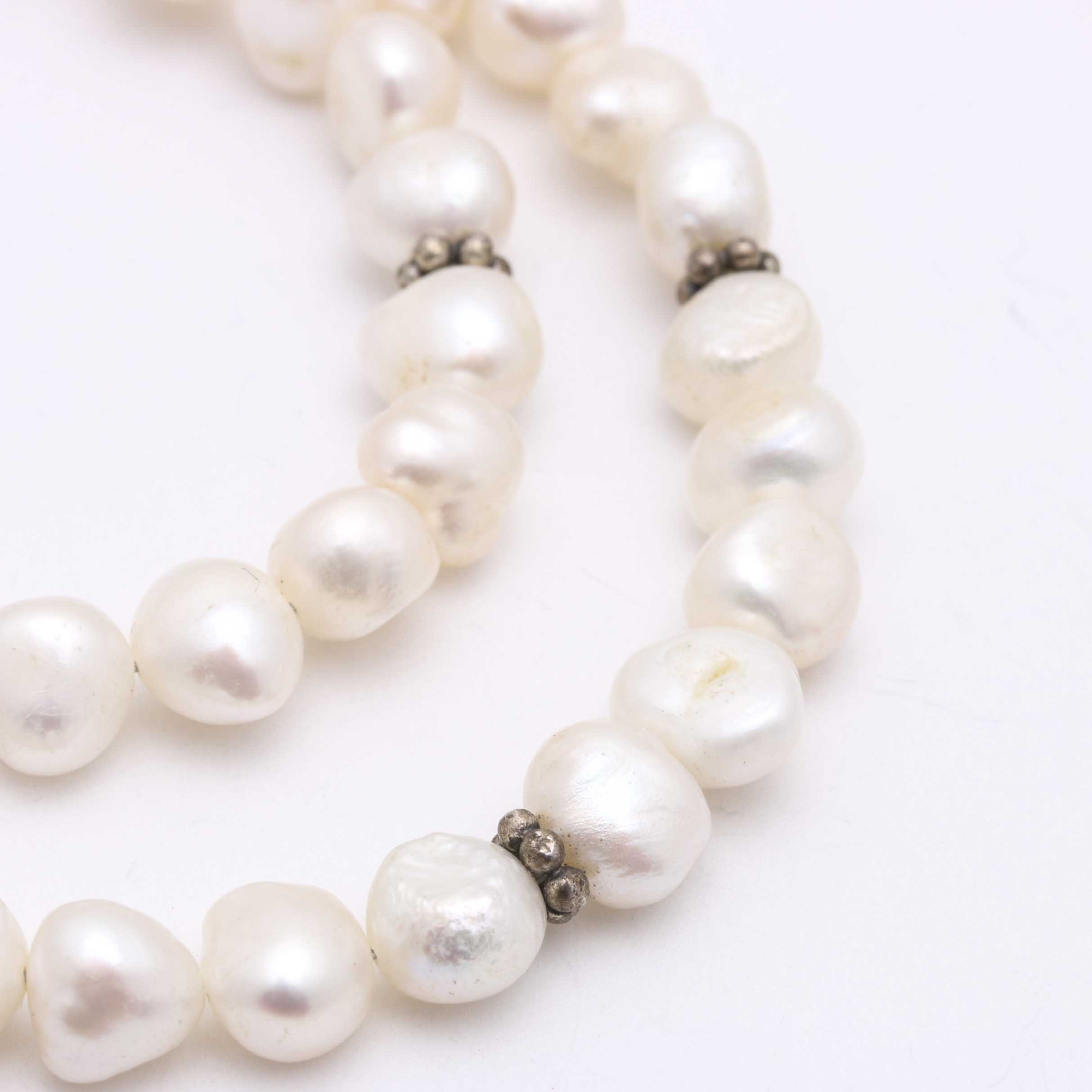 Sterling Silver Inlay Cuff and Ring, Abalone Bracelet, and Pearl Necklace