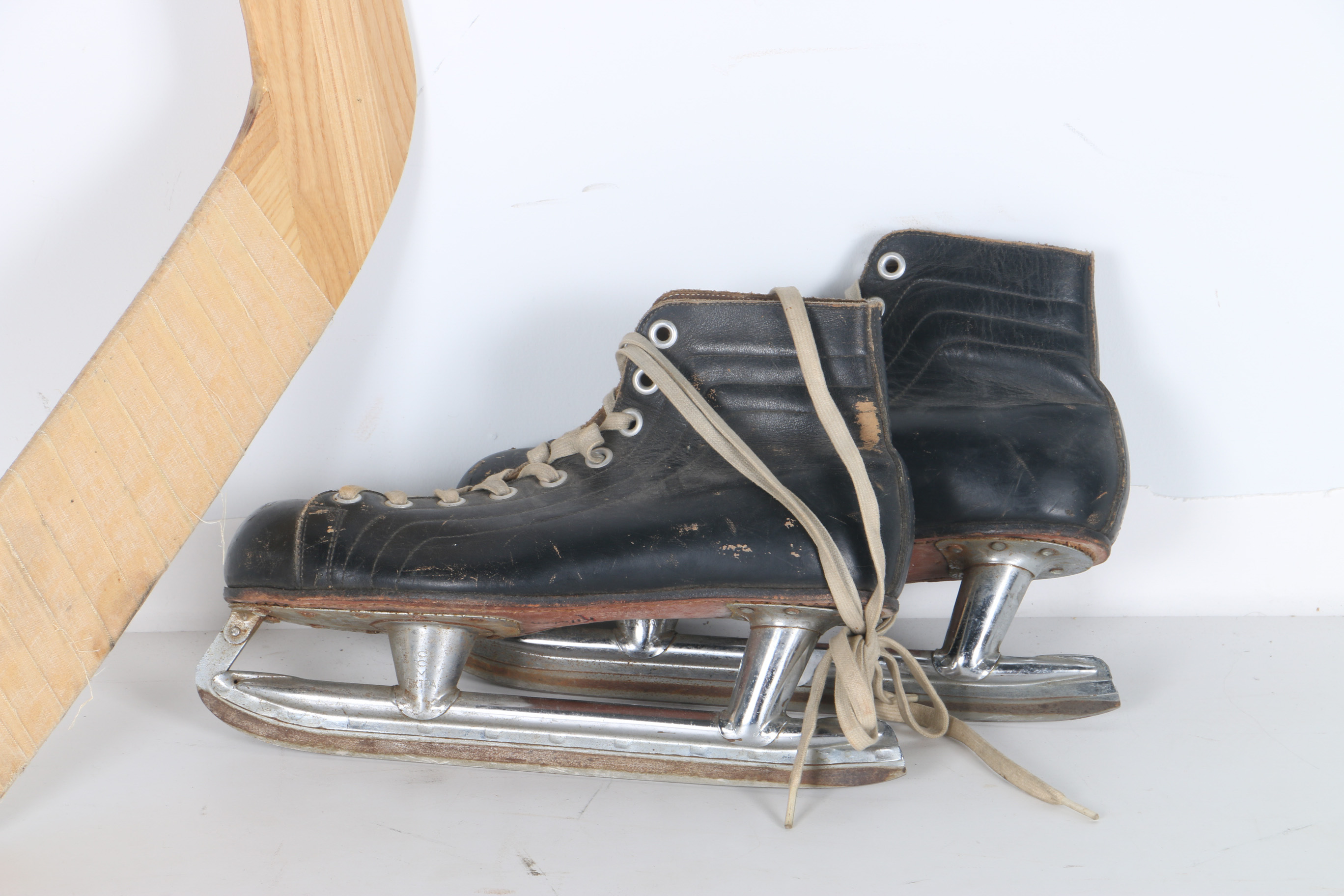 Vintage Ice Skates and Molson Hockey Stick