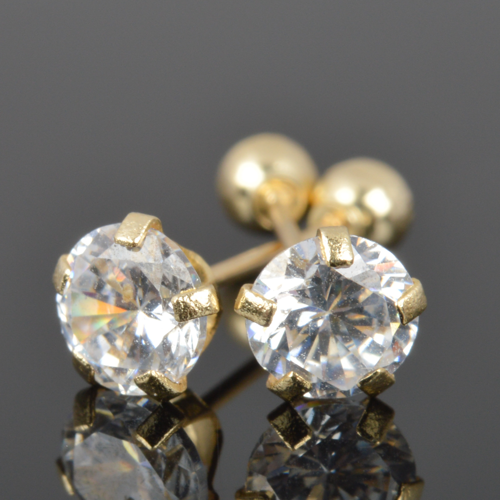 14K Yellow Gold Cubic Zirconia Stud Earrings