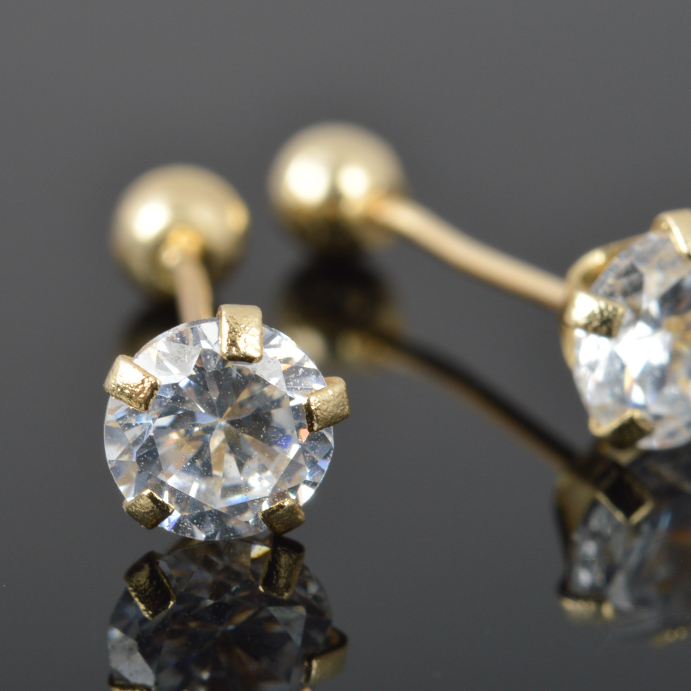 14K Yellow Gold Cubic Zirconia Stud Earrings