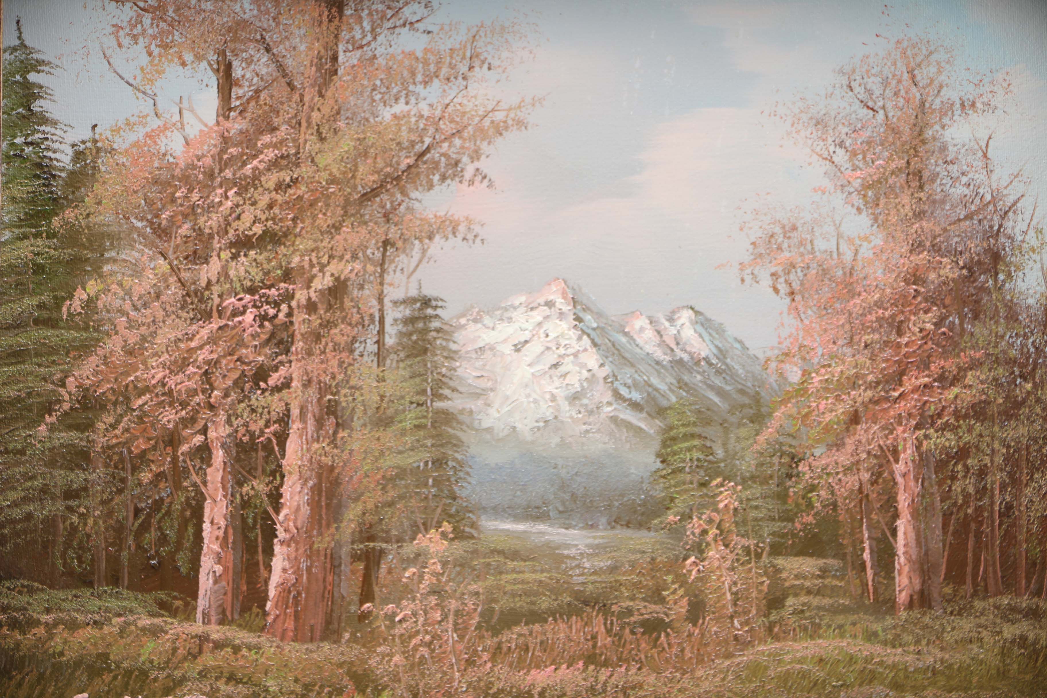 C. Norton Original Oil Painting of Woods and Mountain Landscape