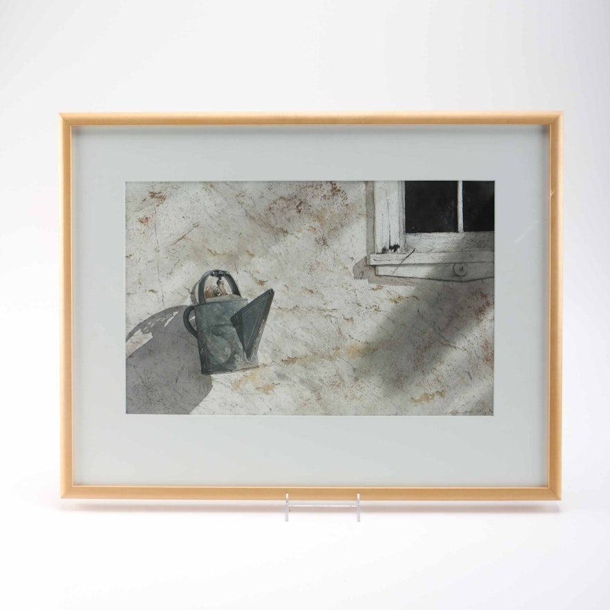 H. Dean Willis Watercolor of a Watering Can Hanging on a Wall