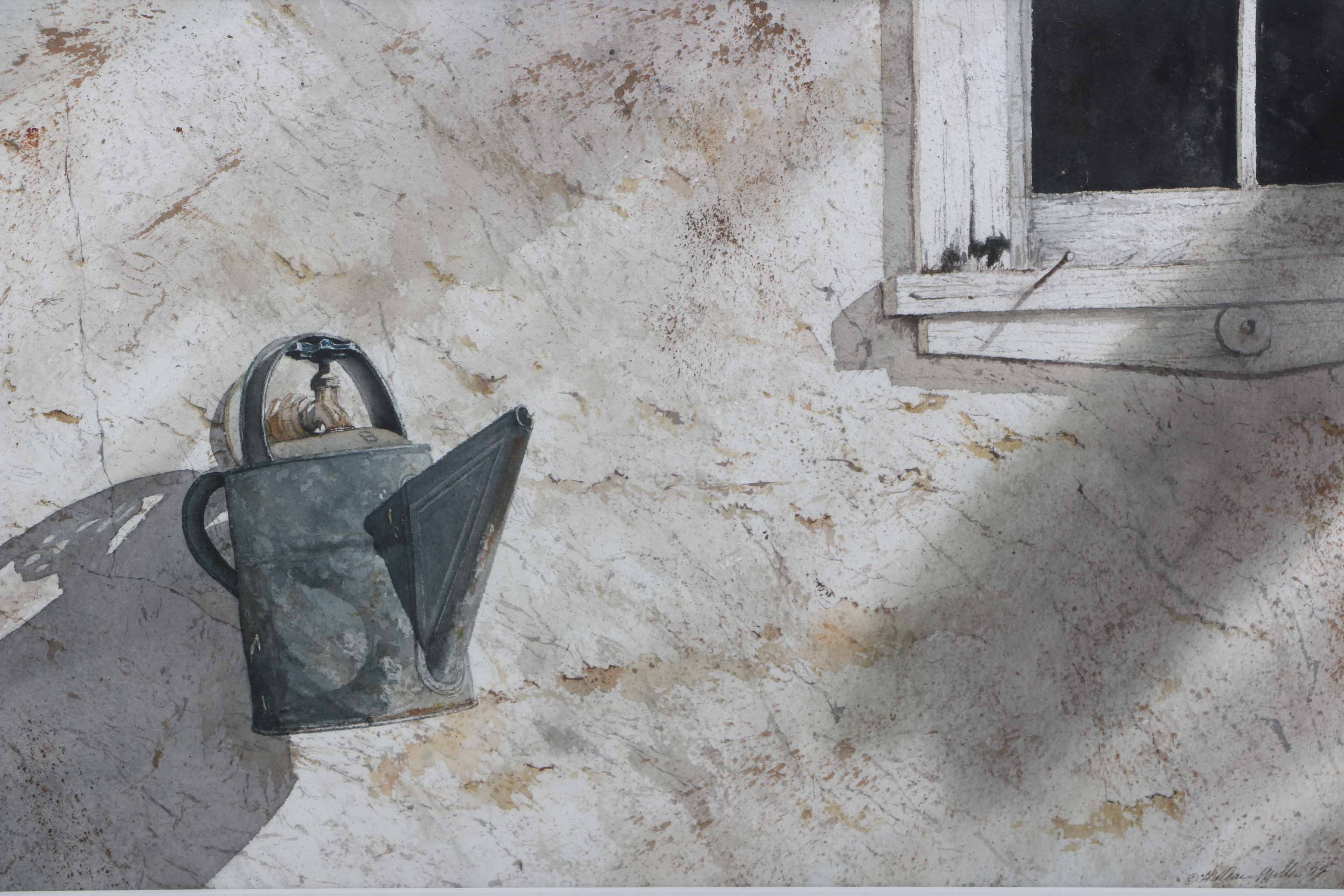 H. Dean Willis Watercolor of a Watering Can Hanging on a Wall