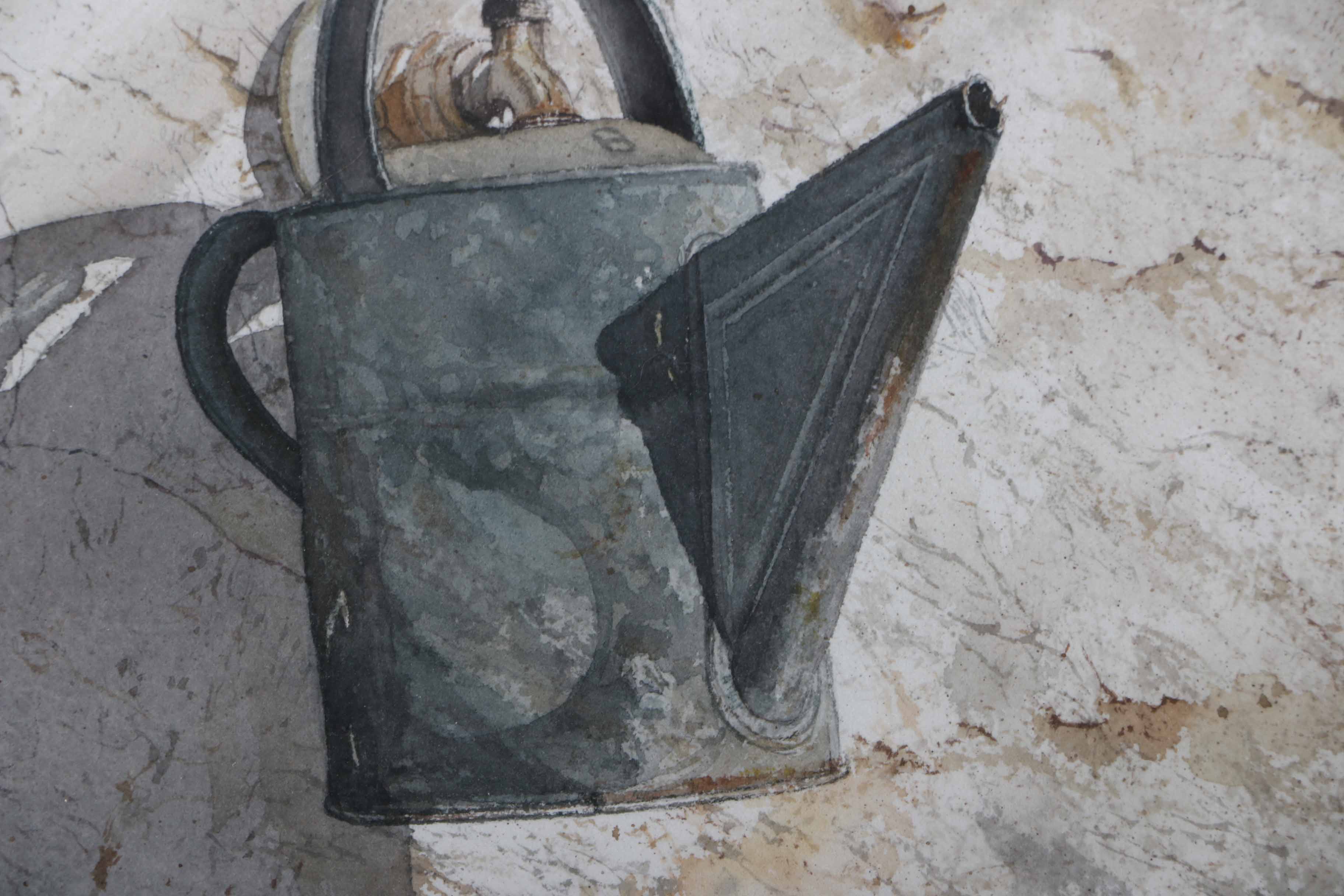 H. Dean Willis Watercolor of a Watering Can Hanging on a Wall
