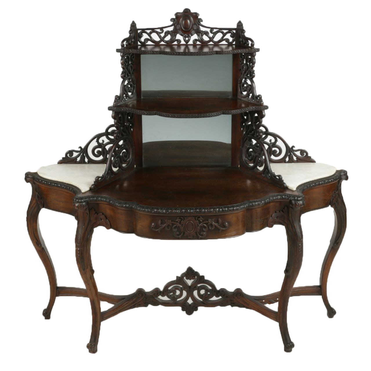 Fine American Rococo Revival Rosewood Etagère / Console Table
