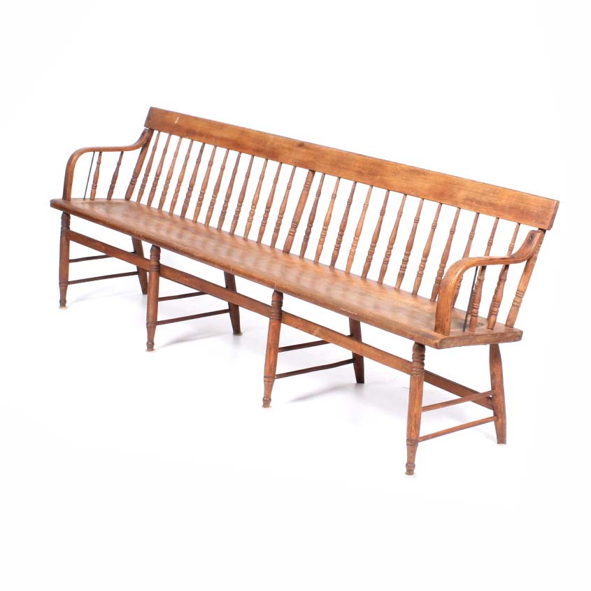 Antique Oak Train Station Bench