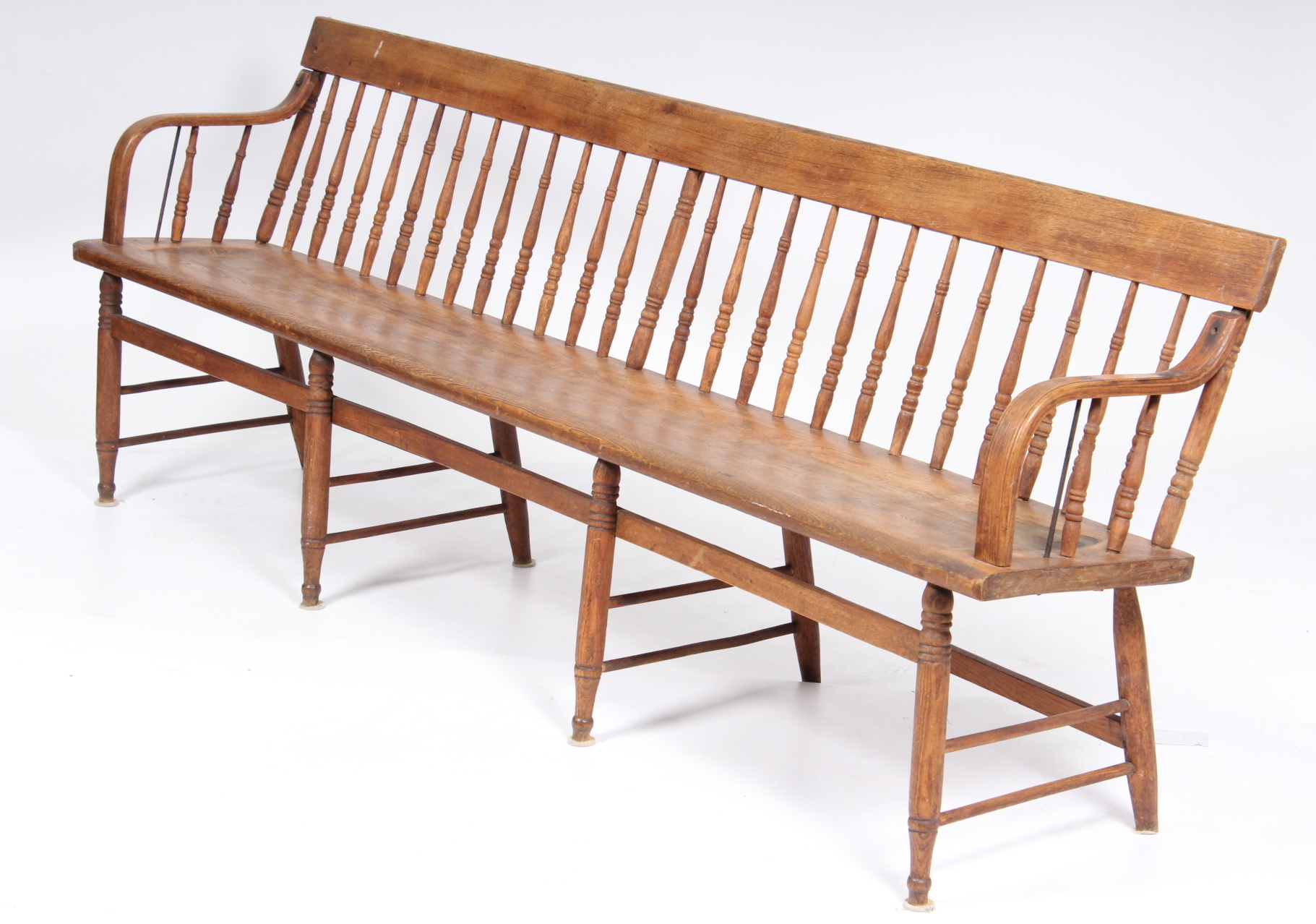 Antique Oak Train Station Bench