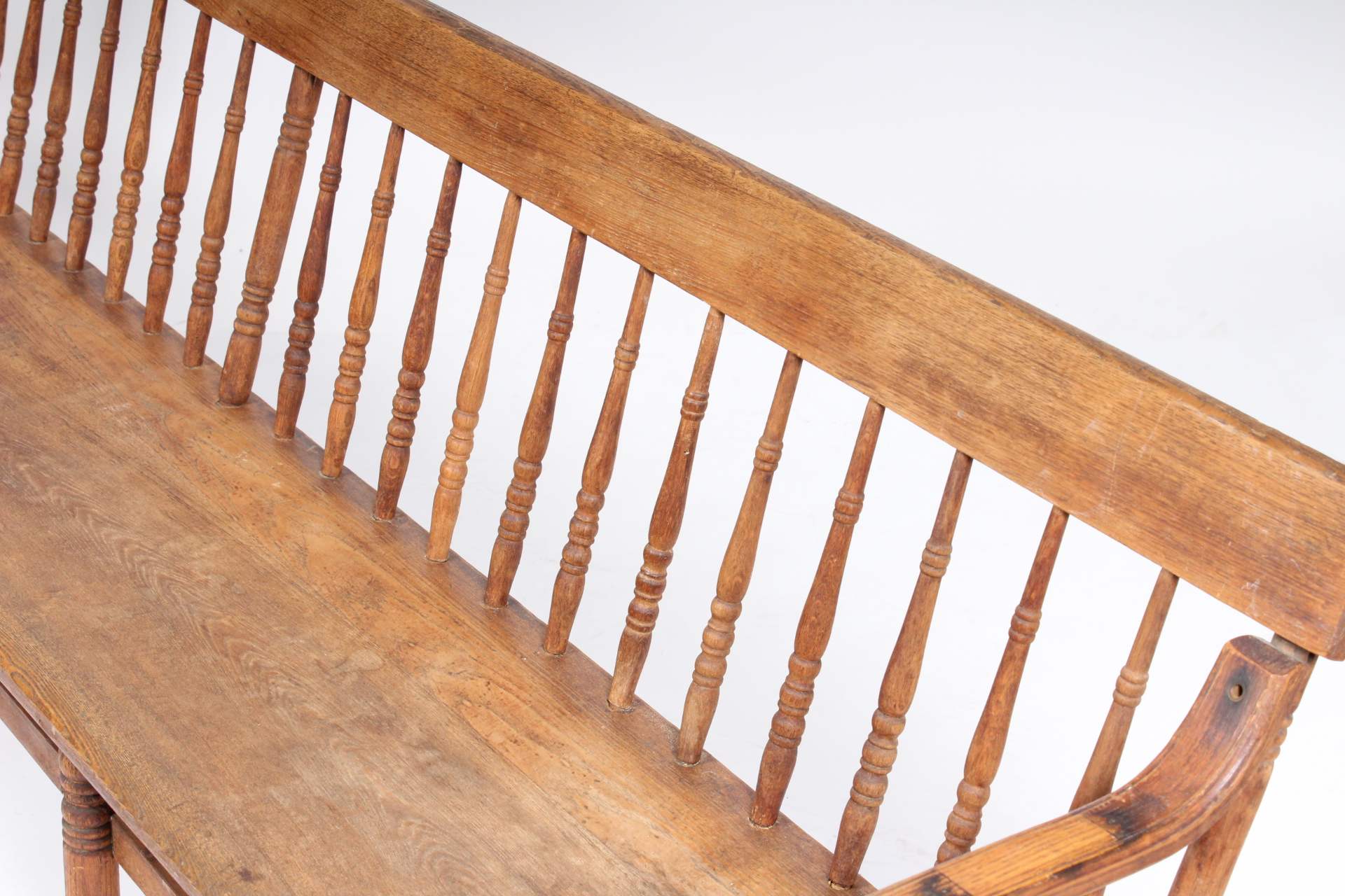 Antique Oak Train Station Bench