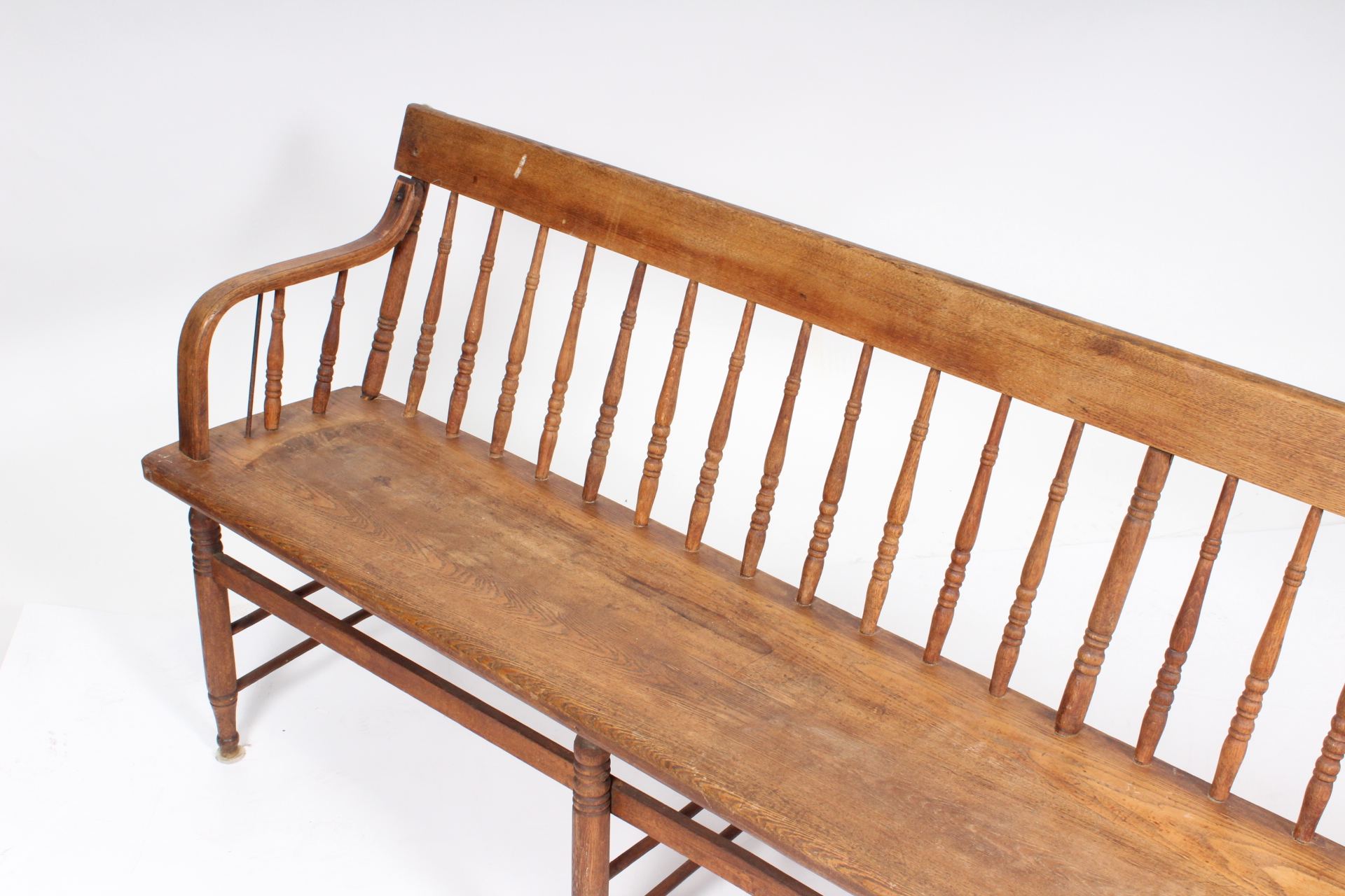 Antique Oak Train Station Bench