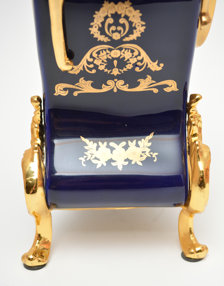 Limoges Blue and Gold Ormolu Porcelain Mantel Clock
