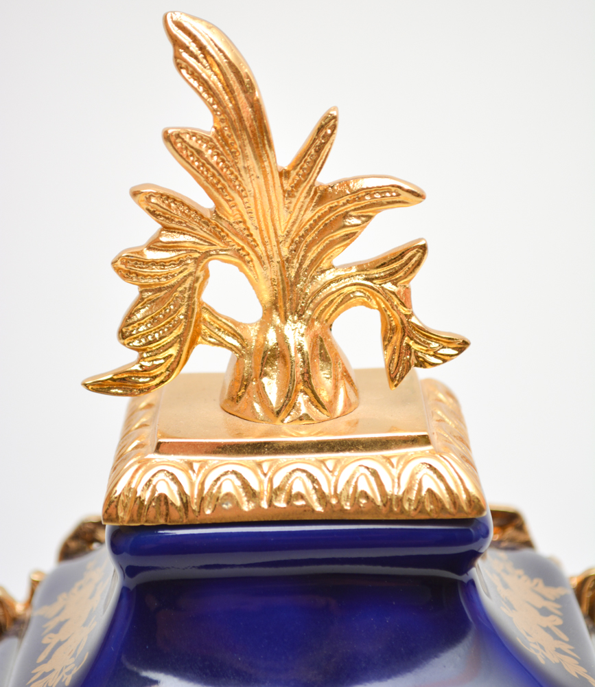 Limoges Blue and Gold Ormolu Porcelain Mantel Clock