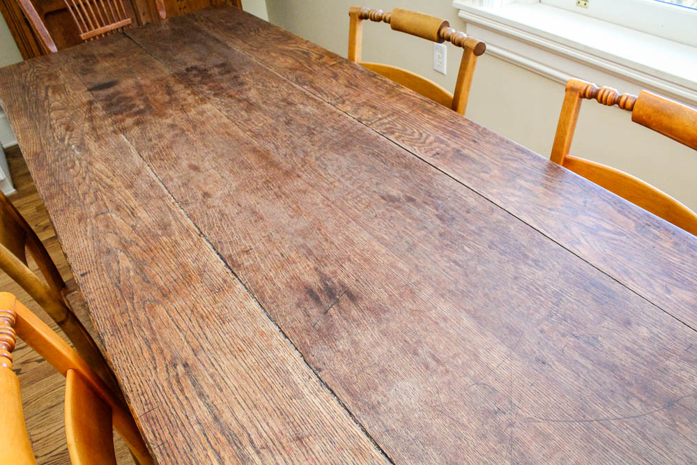 Antique Harvest Table and Six Dining Chairs