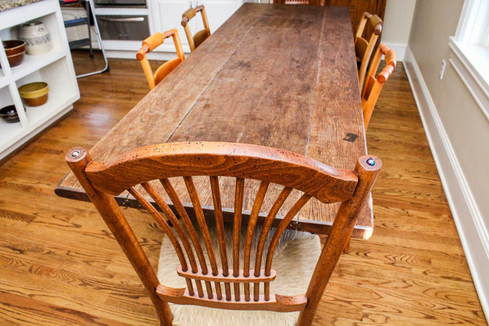 Antique Harvest Table and Six Dining Chairs