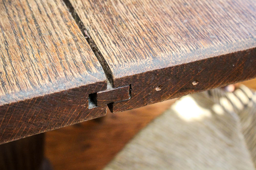 Antique Harvest Table and Six Dining Chairs