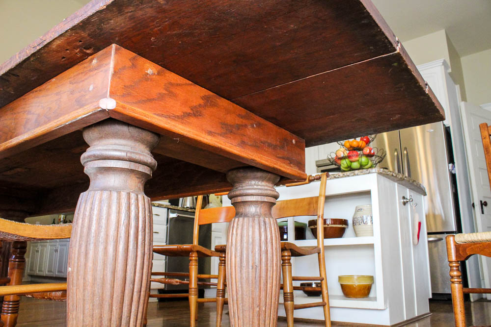 Antique Harvest Table and Six Dining Chairs