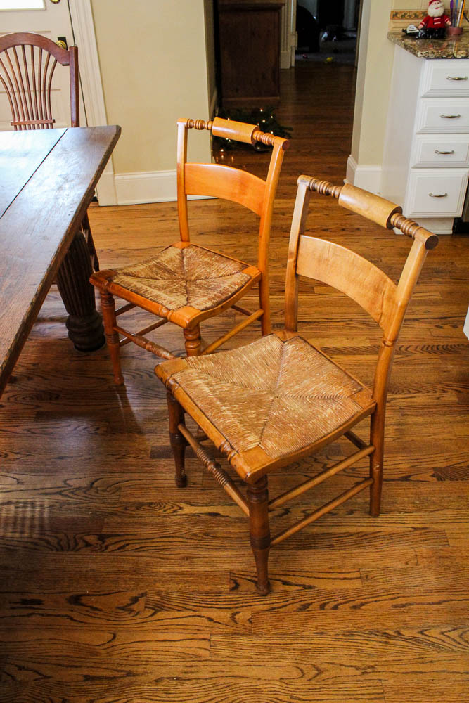 Antique Harvest Table and Six Dining Chairs