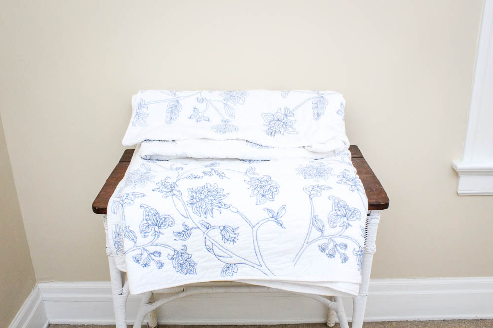 Blue and White Embroidered Quilt