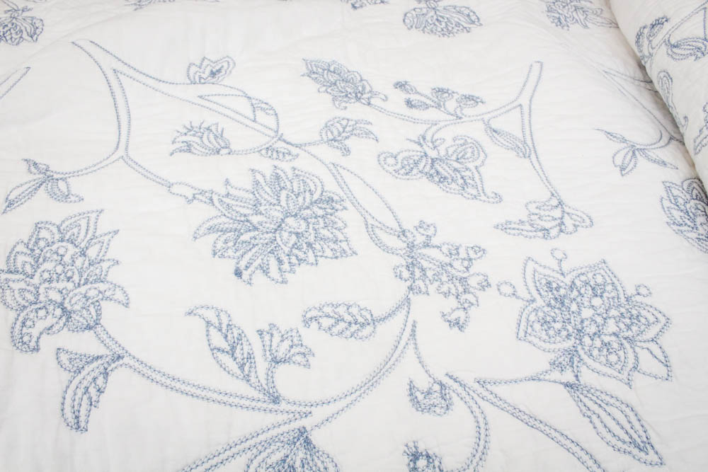 Blue and White Embroidered Quilt
