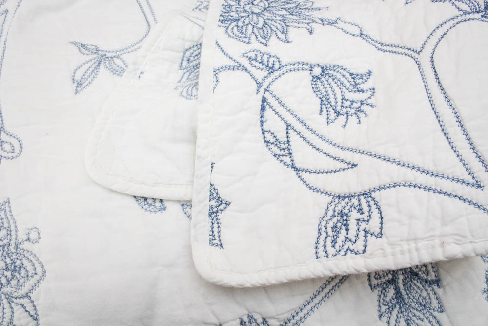 Blue and White Embroidered Quilt