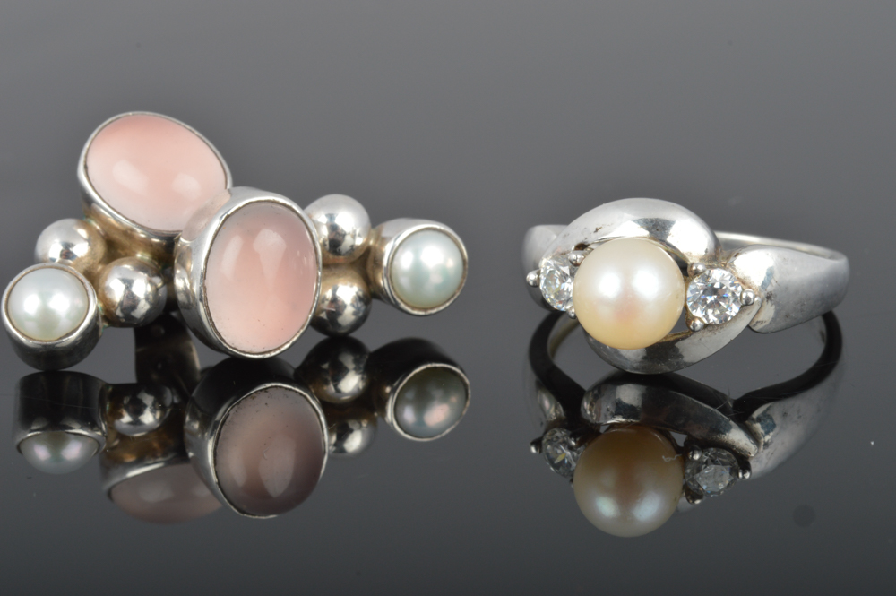 Sterling Silver and Cultured Pearl Ring and Earrings Set