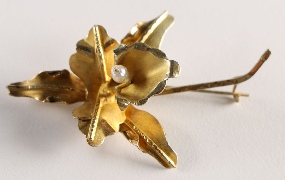 Sterling Amethyst Bracelet with Gold Tone Faux Pearl Brooches