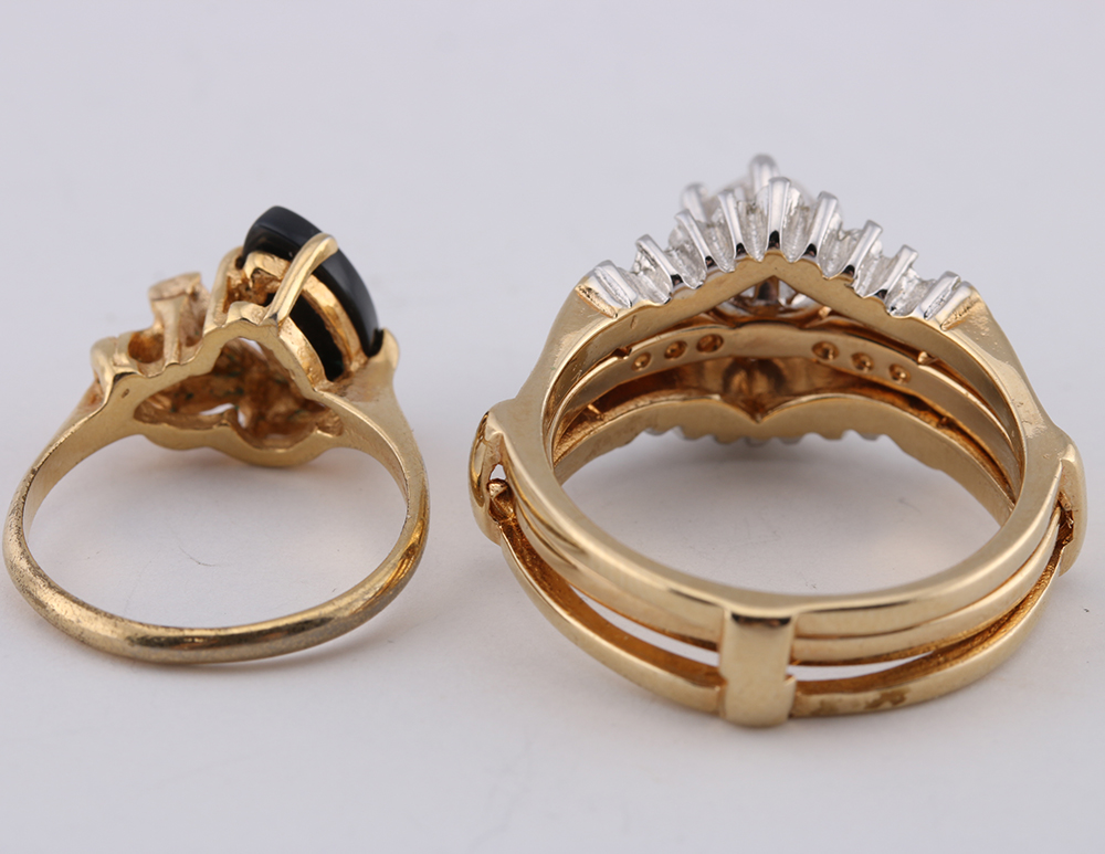 Gold Tone Bracelet, Rings, and Necklaces