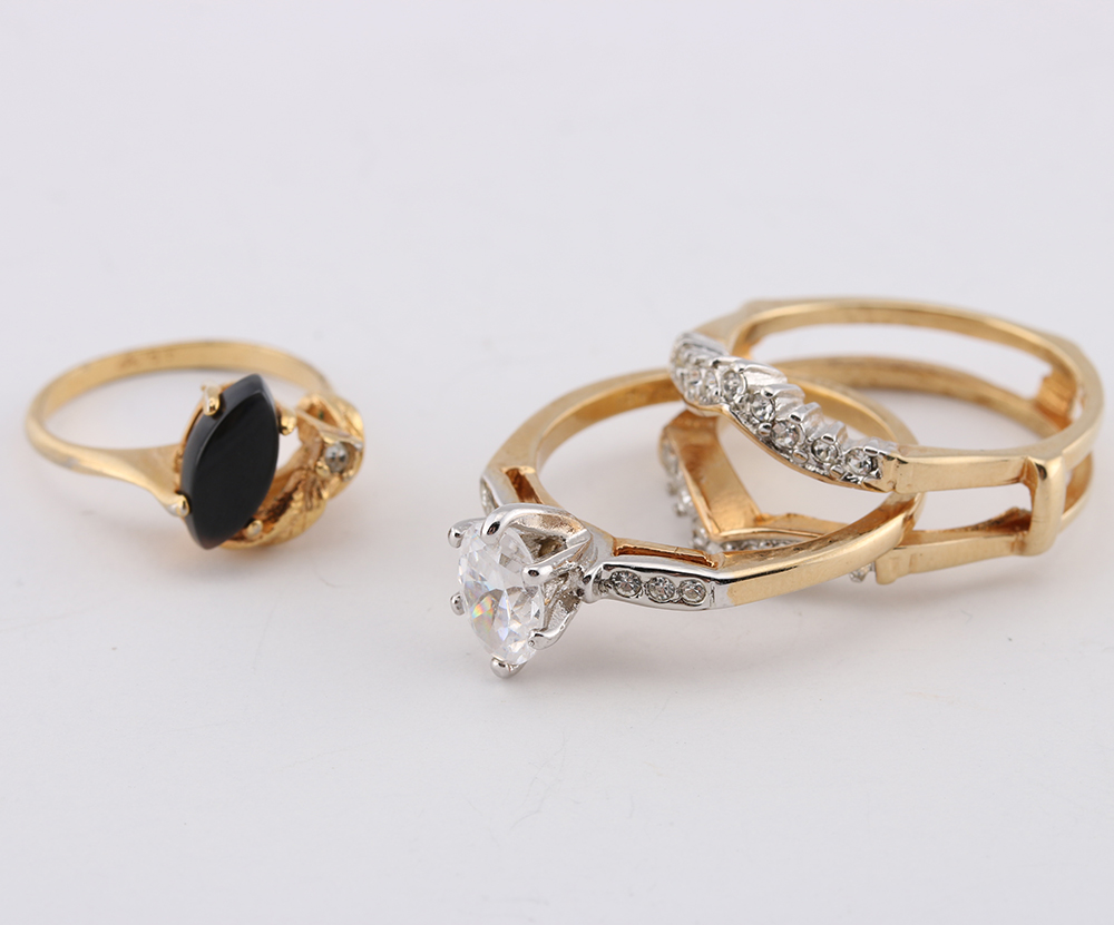 Gold Tone Bracelet, Rings, and Necklaces