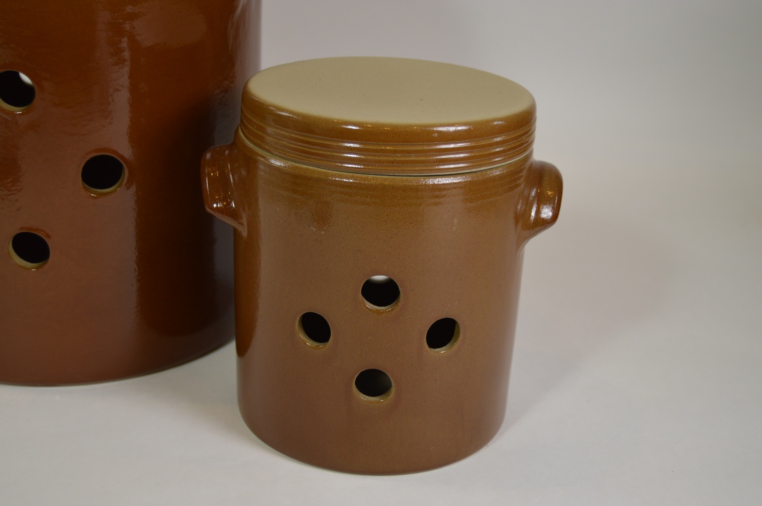 Two French Poterie Renault Berry Salt Glazed Storage Jars