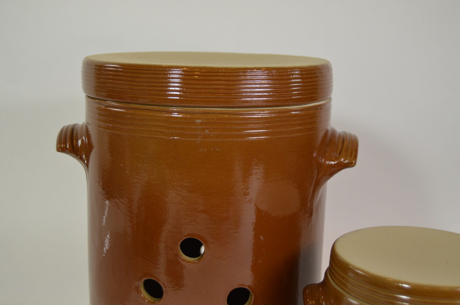 Two French Poterie Renault Berry Salt Glazed Storage Jars