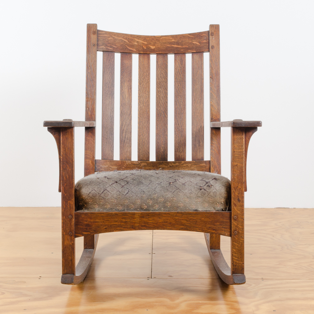 Circa 1912 to 1920 Arts and Crafts Rocking Chair by L. & J.G. Stickley