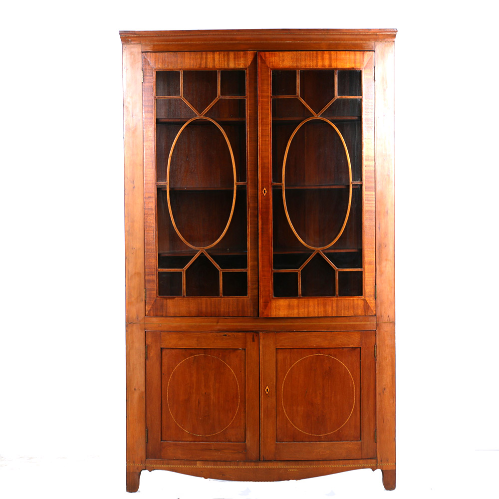 Cherry Inlaid Federal Corner Cupboard