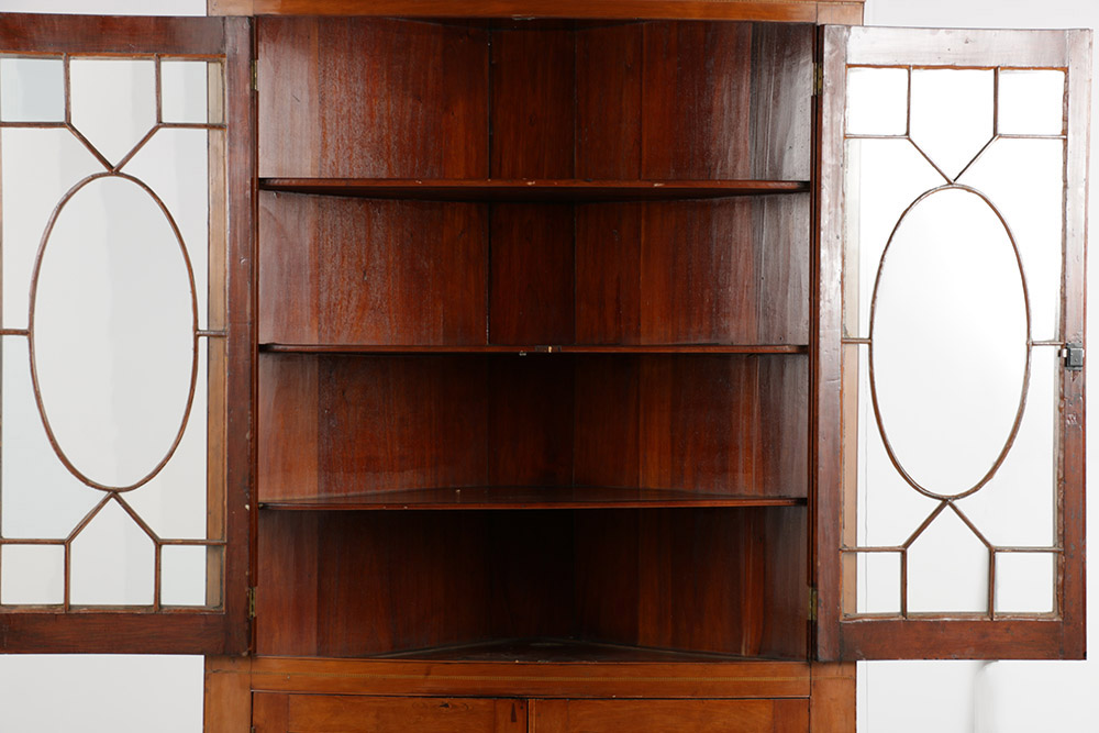 Cherry Inlaid Federal Corner Cupboard
