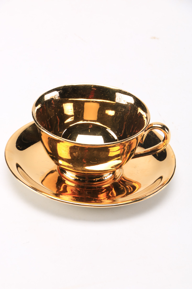 Atlas China Style 22K Gold Dipped Tea Cup And Saucer