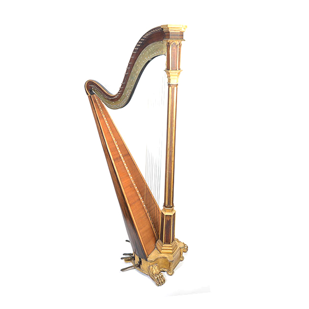 Rare 19th Century Gilt-Decorated Pedal Harp by J. F. Brown & Company