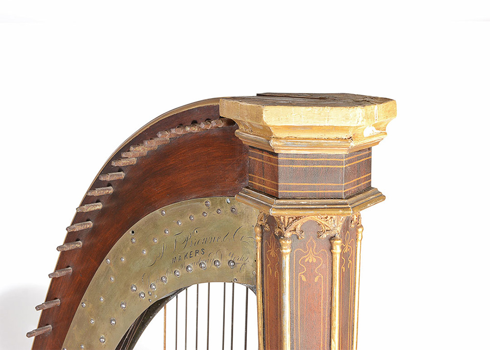 Rare 19th Century Gilt-Decorated Pedal Harp by J. F. Brown & Company