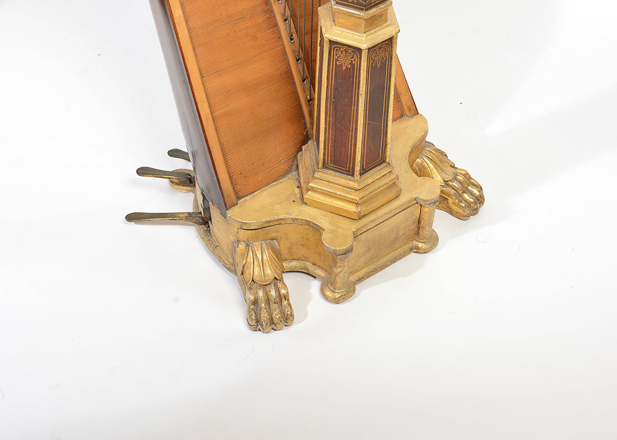 Rare 19th Century Gilt-Decorated Pedal Harp by J. F. Brown & Company