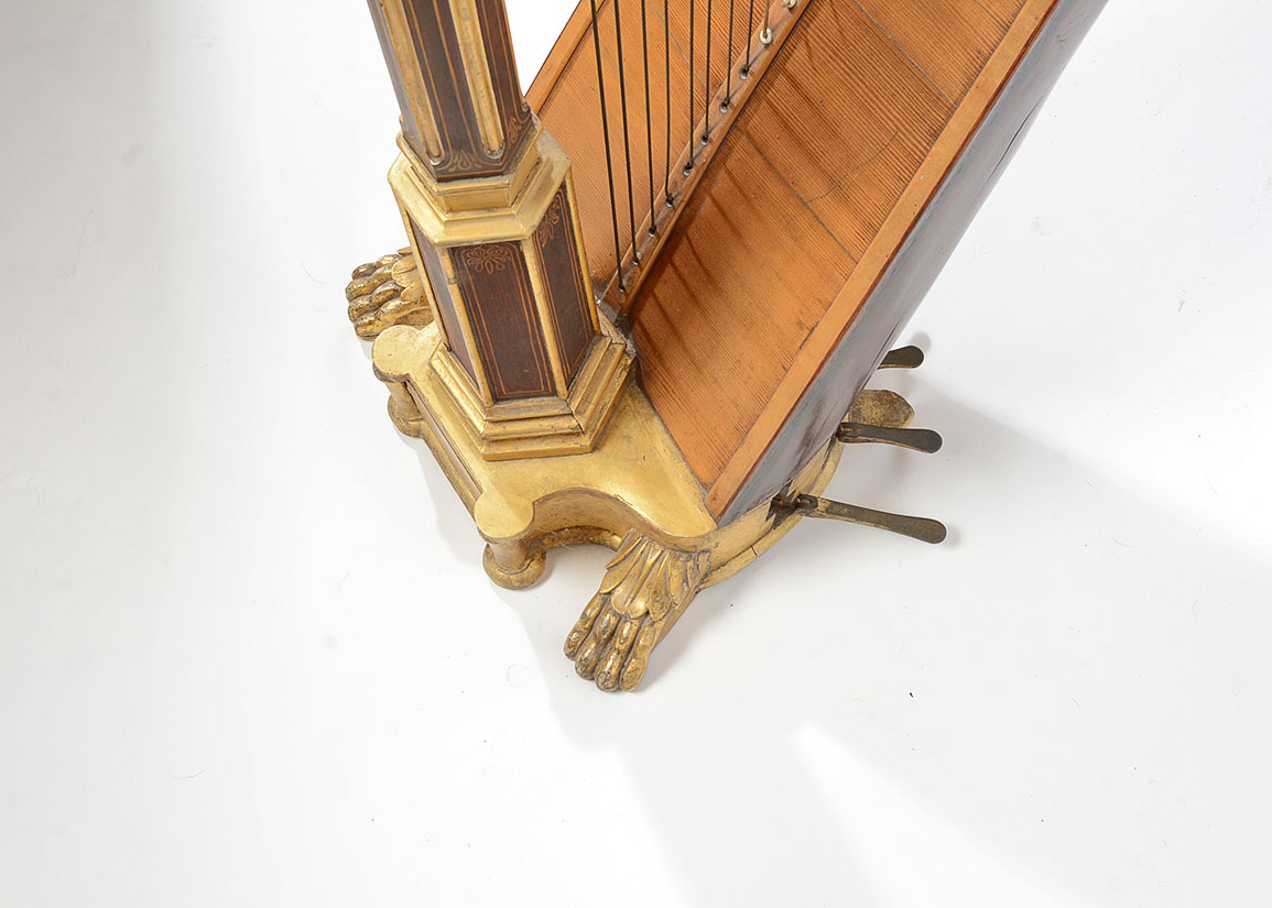 Rare 19th Century Gilt-Decorated Pedal Harp by J. F. Brown & Company