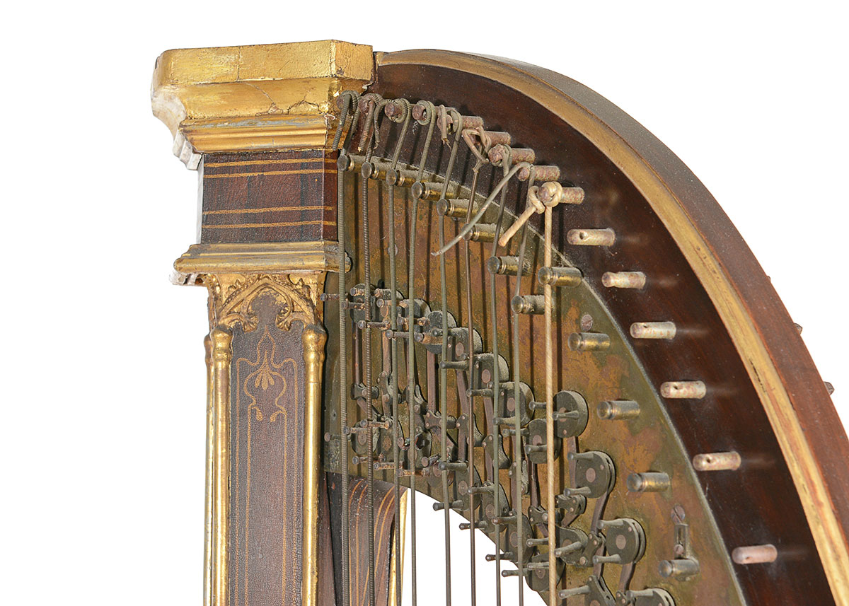 Rare 19th Century Gilt-Decorated Pedal Harp by J. F. Brown & Company