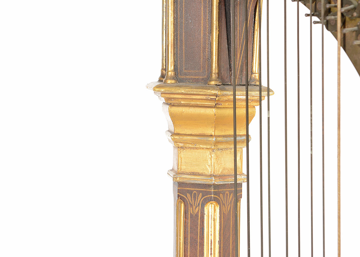 Rare 19th Century Gilt-Decorated Pedal Harp by J. F. Brown & Company