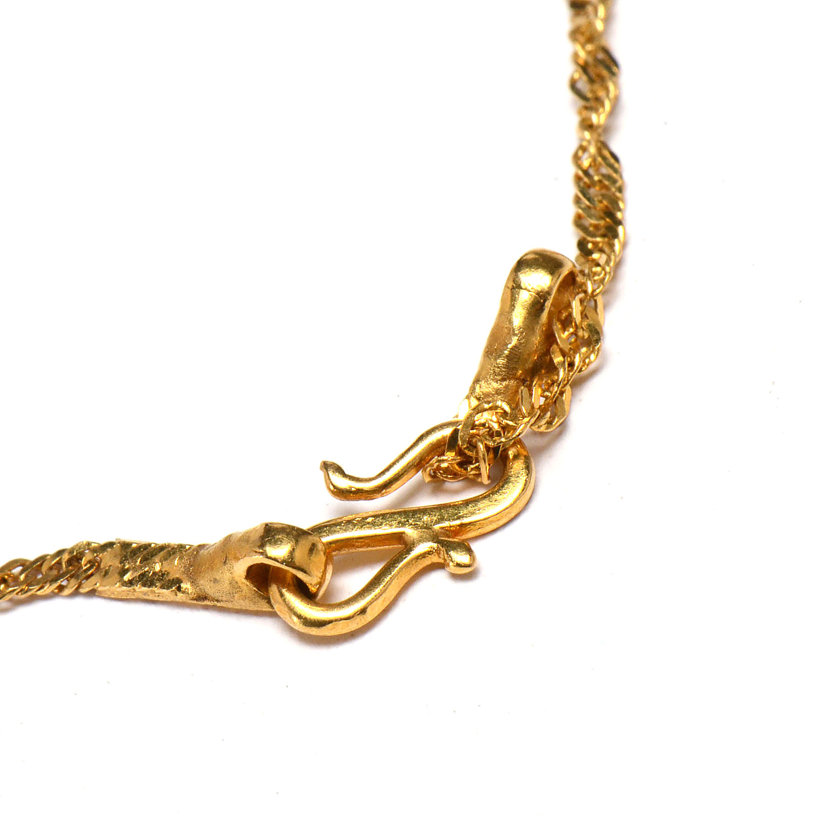 22K Yellow Gold Indian Collar Link Chain Necklace with Hearts