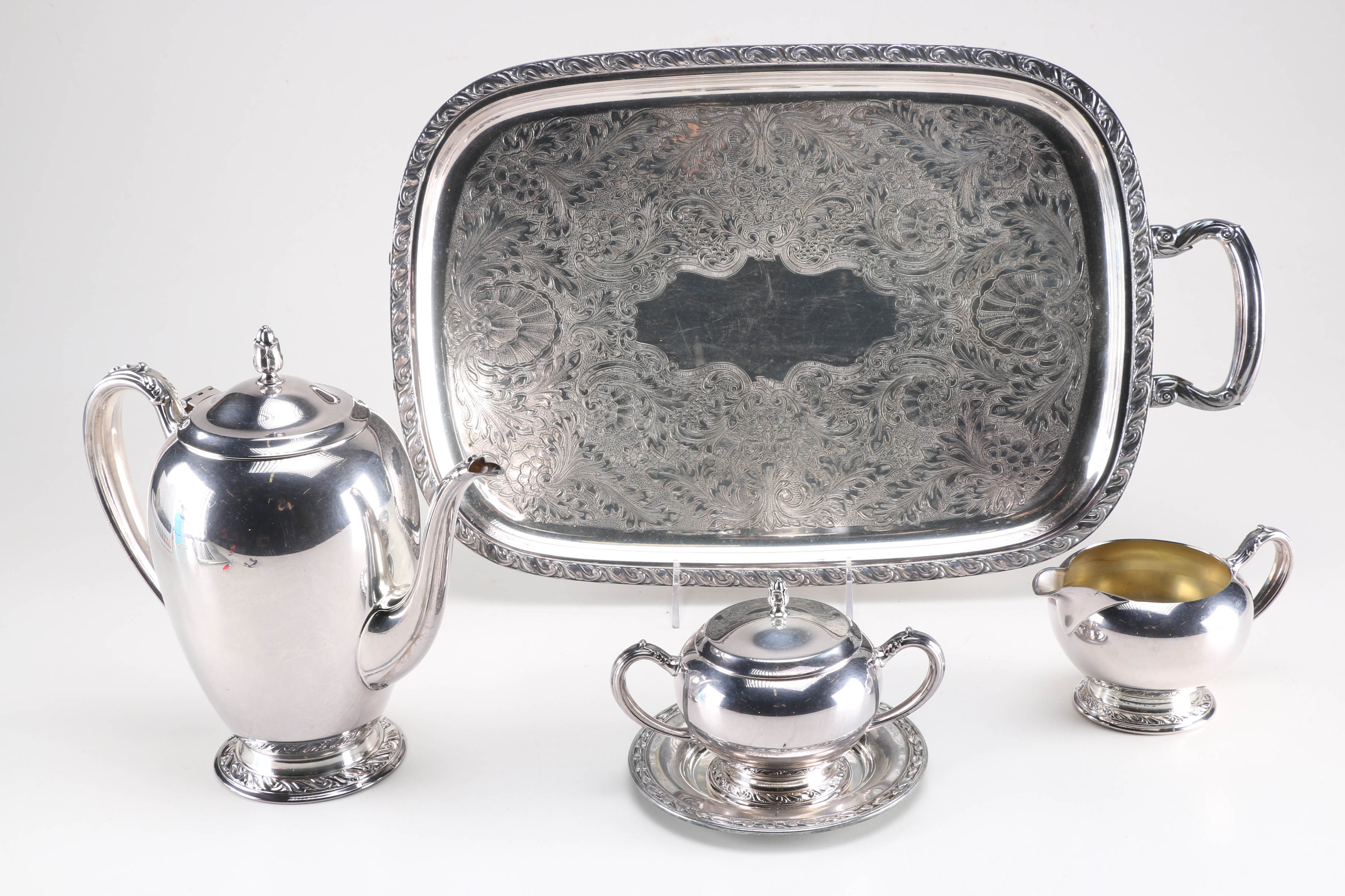 Oneida "Briarcliff" Silver Plate Coffee Set and a Wm. A Rogers Plate