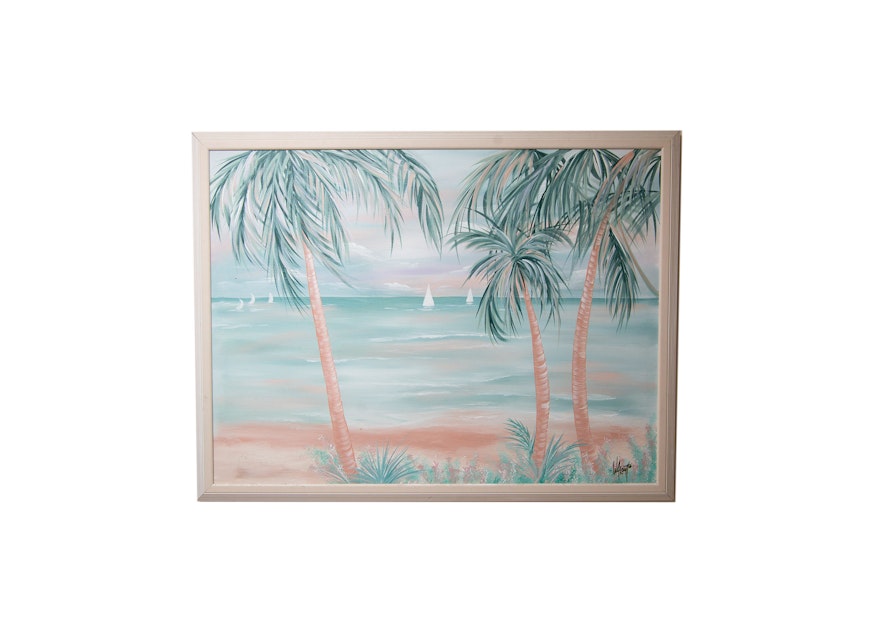 Frank Walcutt Acrylic Painting of Tropic Beach