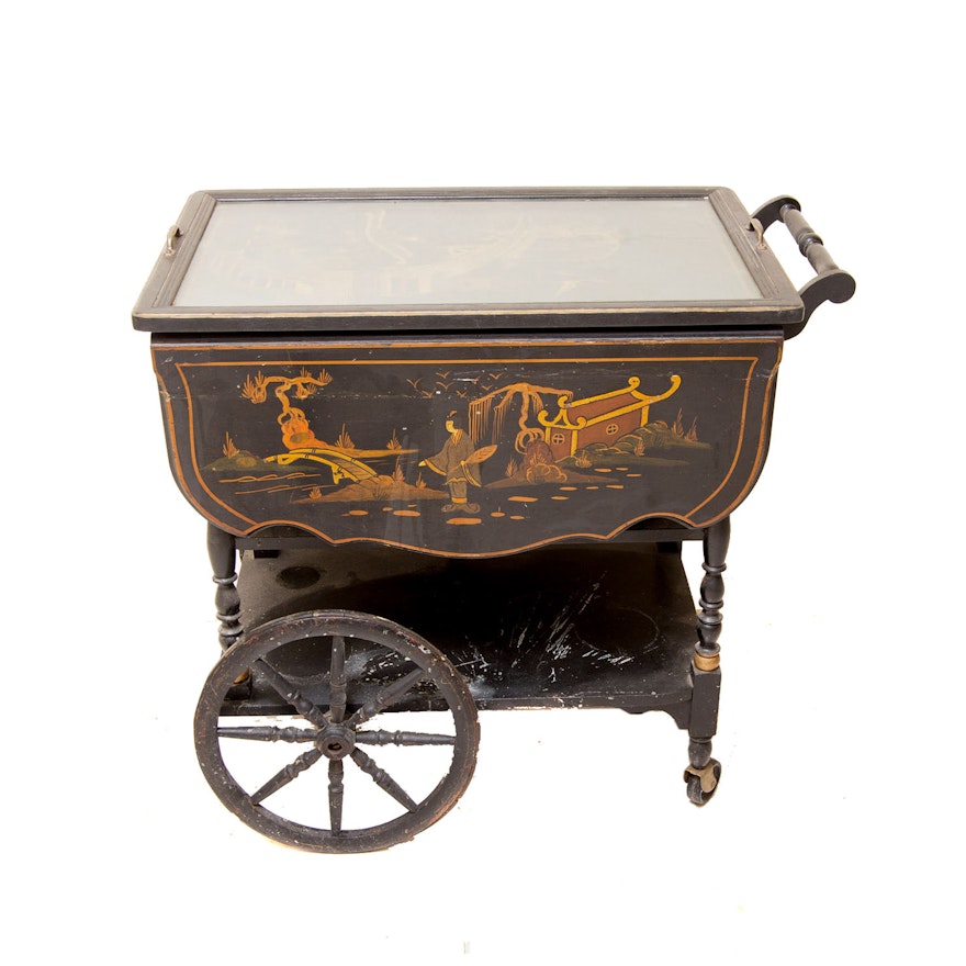 Vintage Chinoiserie Drop-Leaf Tea Cart